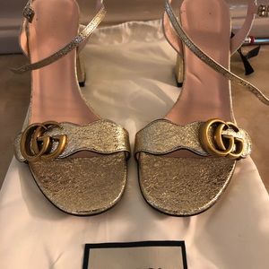 GUCCI gold leather sandal with 4 inch heel
